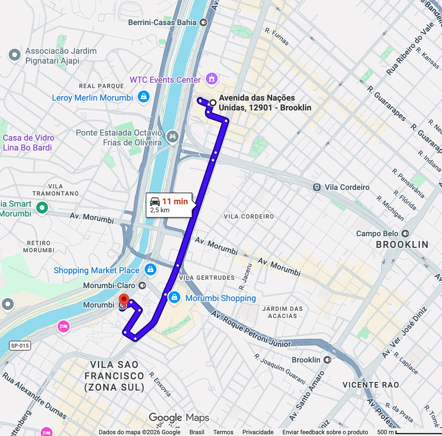 Trajeto entre a 75 LAB e a sede da Alpargatas