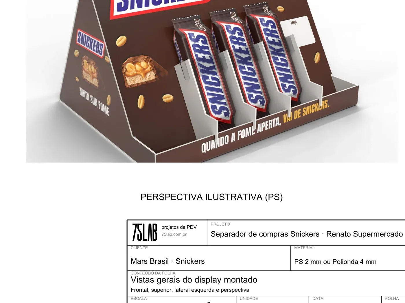 Render 3D do separador de compras Snickers