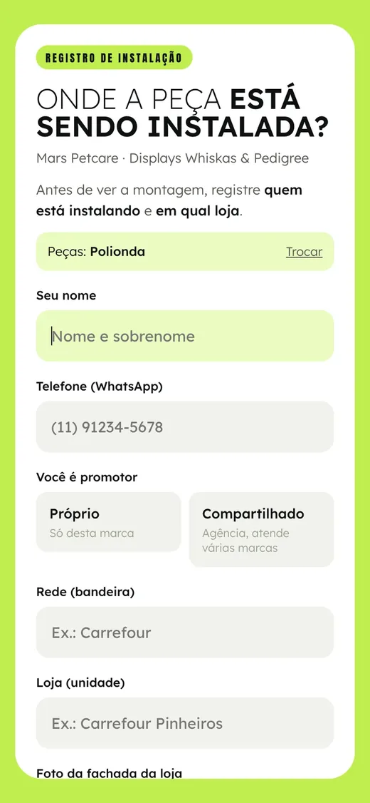 Registro da instalação