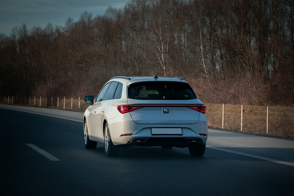 A car driving on an open road